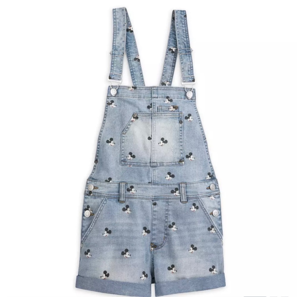 NWOT Disney Parks Mickey Mouse Denim Jean Overall Shorts